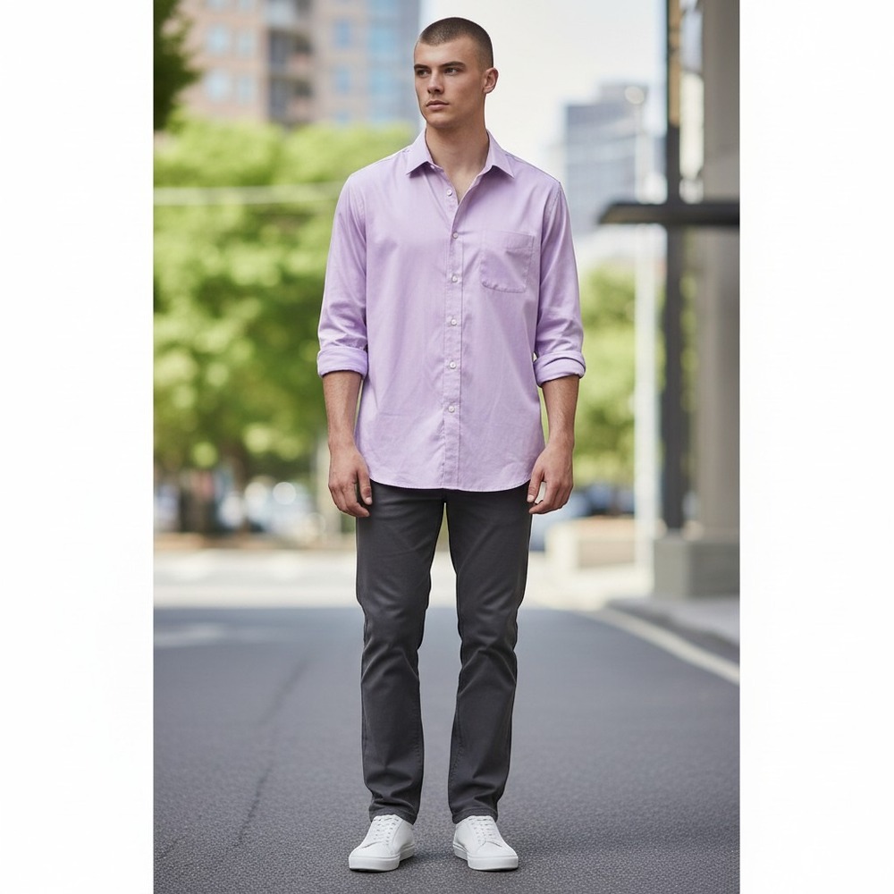 Joseph & Feiss Non Iron Dress Shirt Mens 16.5 Purple Cotton Pleated Formal